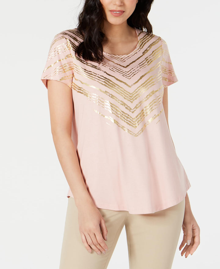 JM Collection Metallic Print Scoop Neck Top
