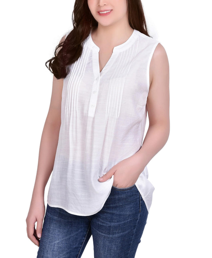 Petite Sleeveless Pintucked Blouse Top