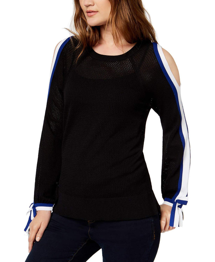 Striped Sleeve Cold Shoulder Top