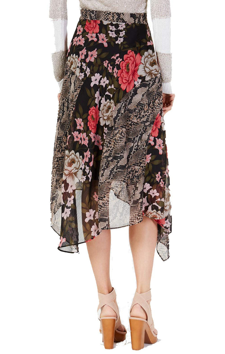 Mixed Print Floral Midi Skirt
