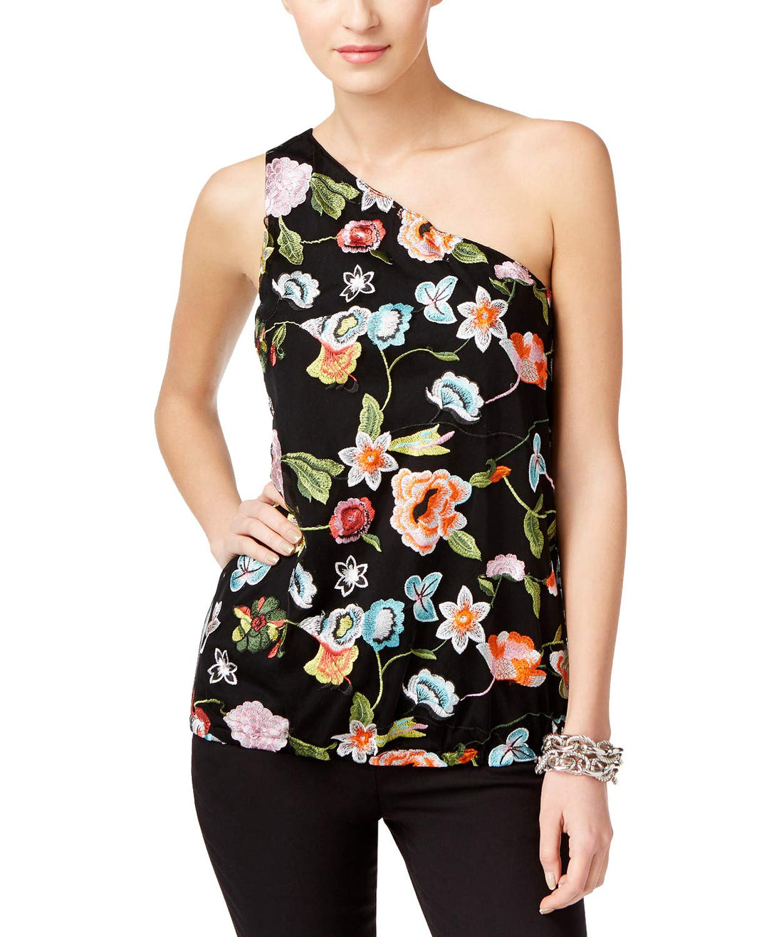 INC International Concepts Petite Embroidered One Shoulder Top