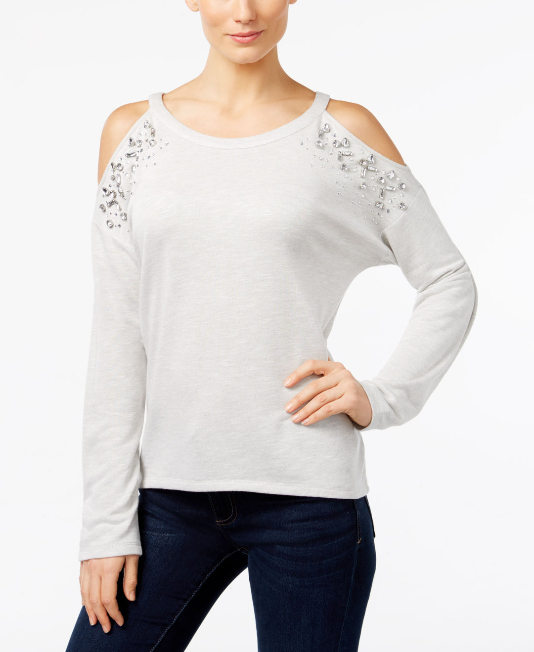 INC International Concepts Embellished Cold Shoulder Top