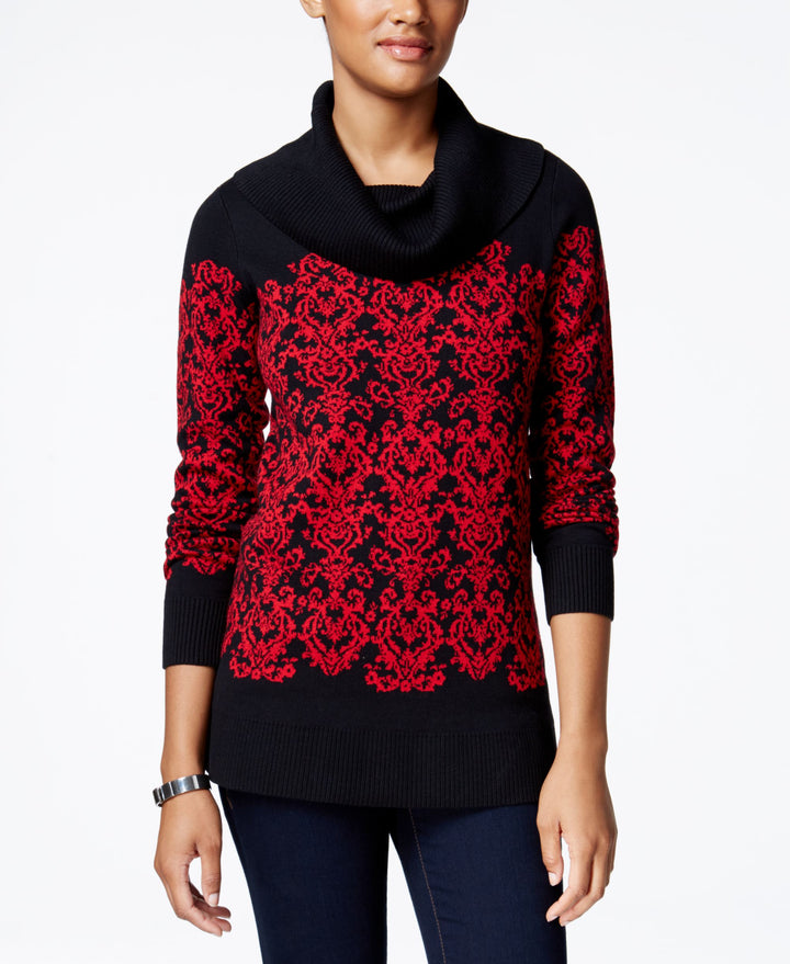 Charter Club Petite Cowl-Neck Damask Sweater