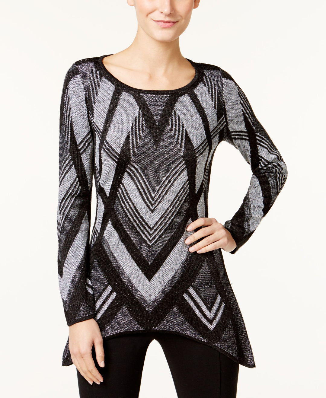 INC International Concepts Petite Handkerchief Hem Tunic Sweater