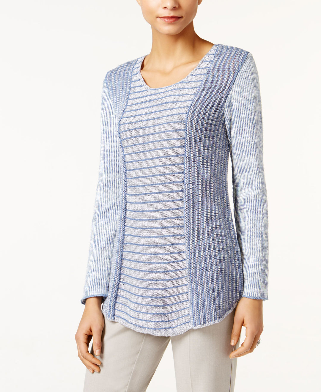 Style & Co Petite Marled Colorblocked Sweater