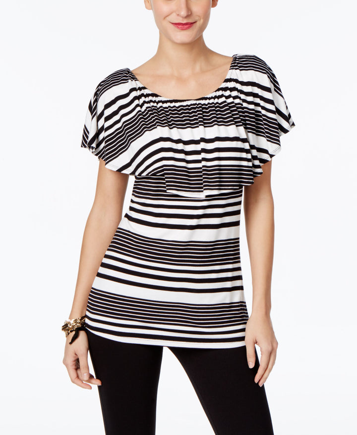INC International Concepts Petite Striped Flounce Top