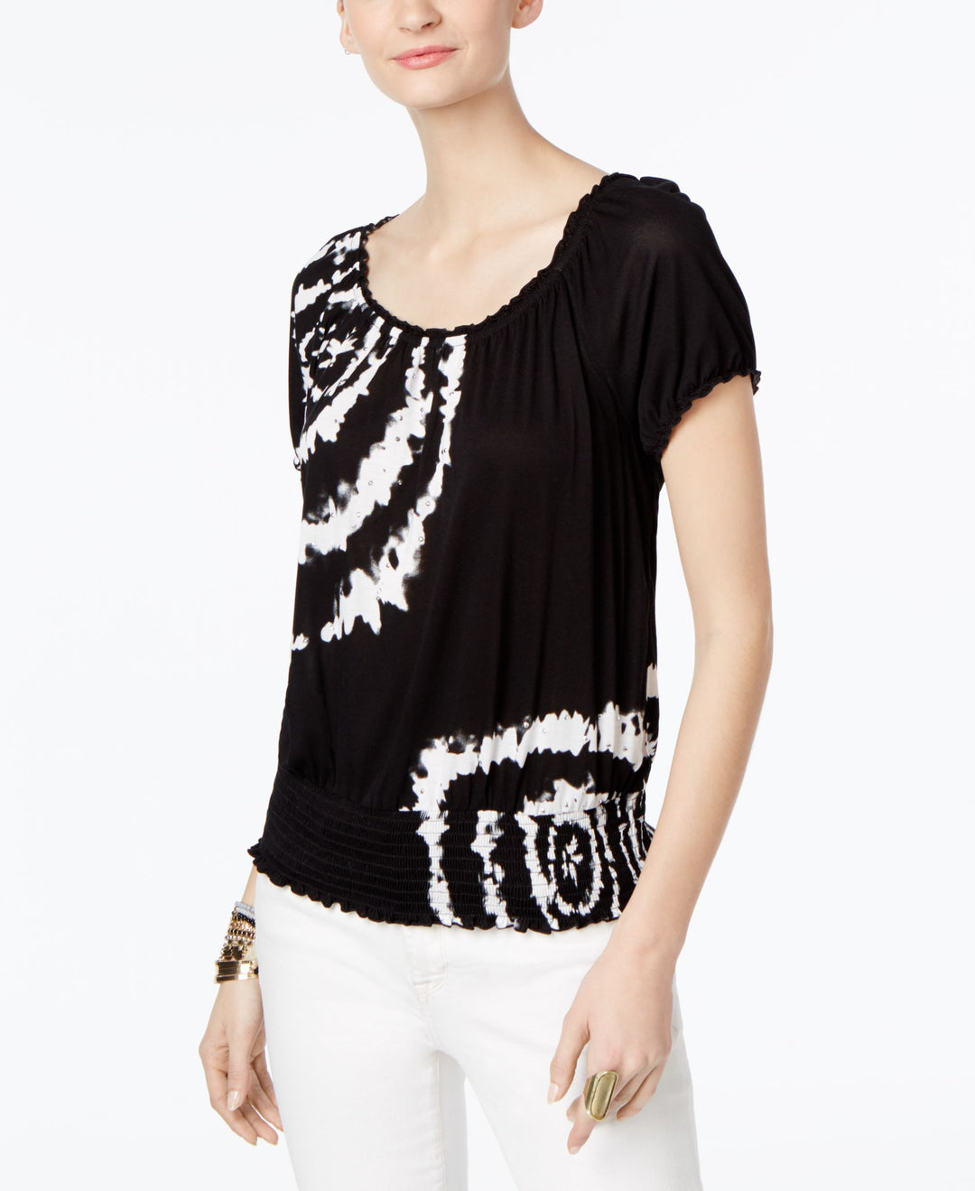 INC International Concepts Tie Dyed Peasant Top