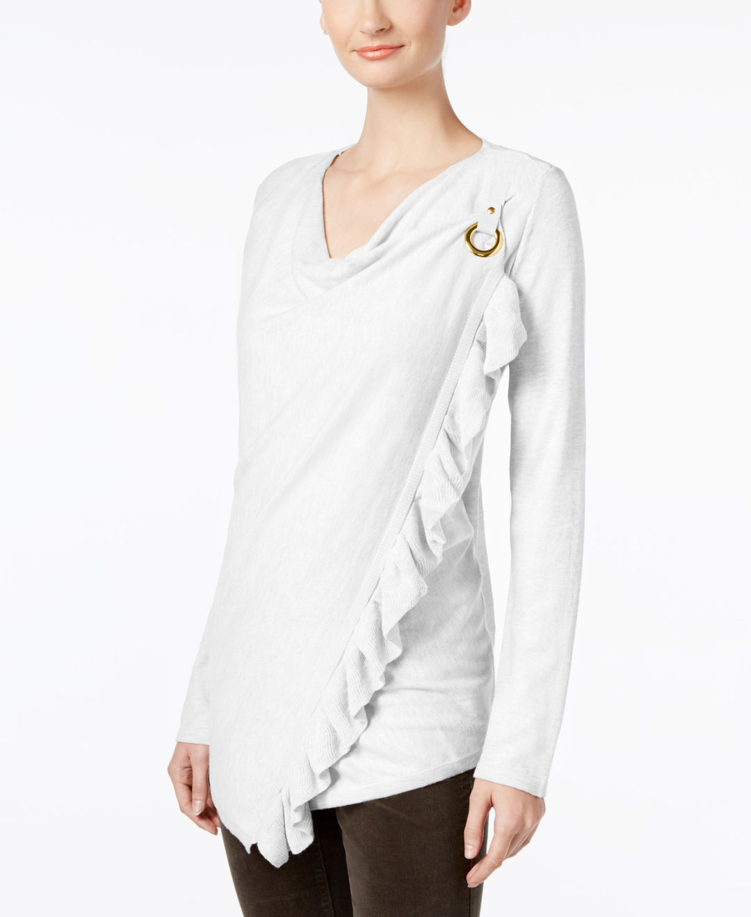 INC International Concepts Petite Ruffled Draped Sweater