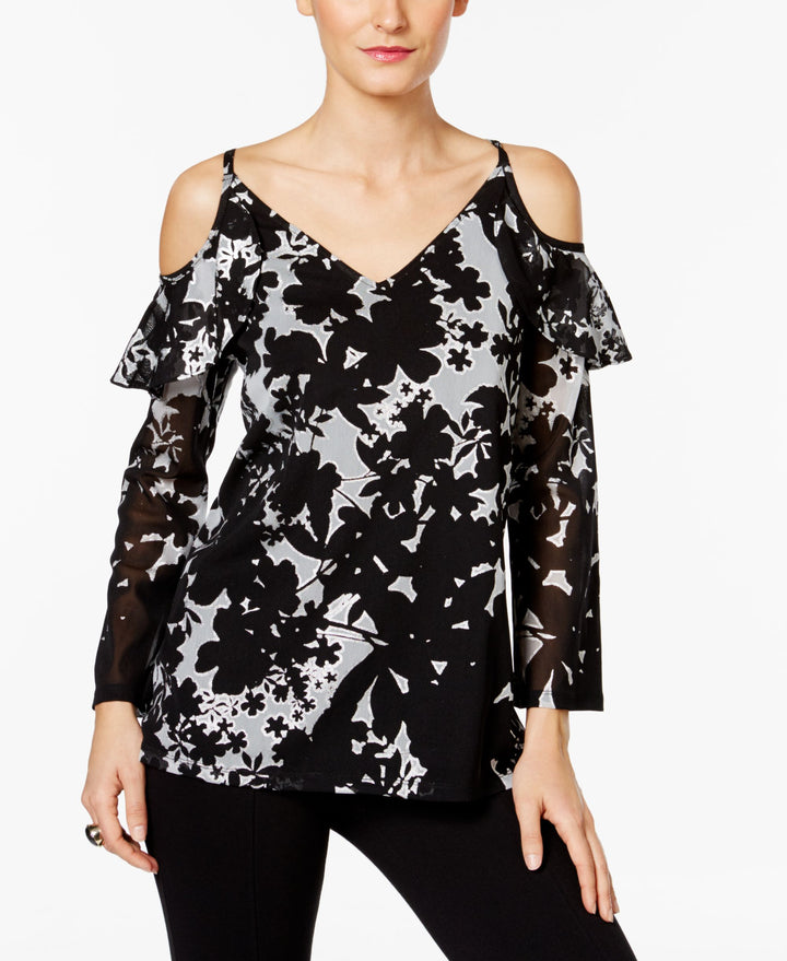 INC International Concepts Petite Printed Cold Shoulder Top