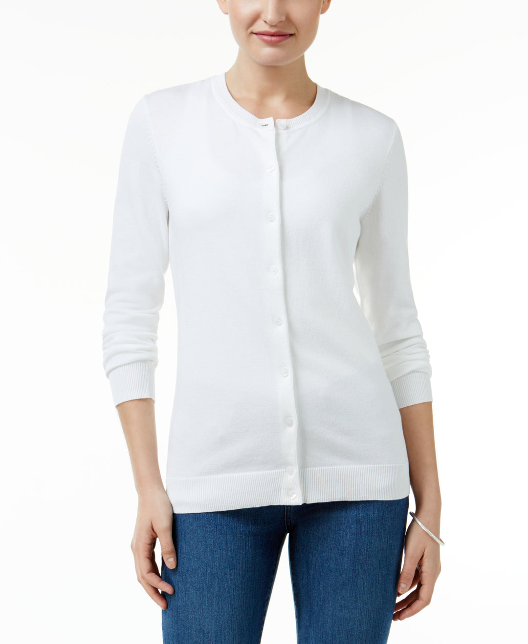 Crew-Neck Cardigan Bright White XS