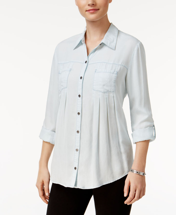 Style & Co Petite Denim Roll Tab Shirt
