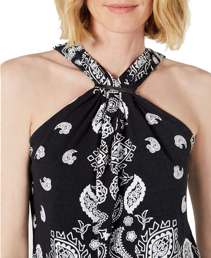 INC Womens Paisley Tank Halter Top Black L