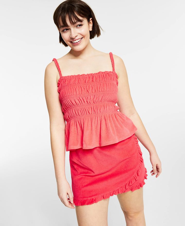 Bar III Womens Terry Ruffled Smocked Top