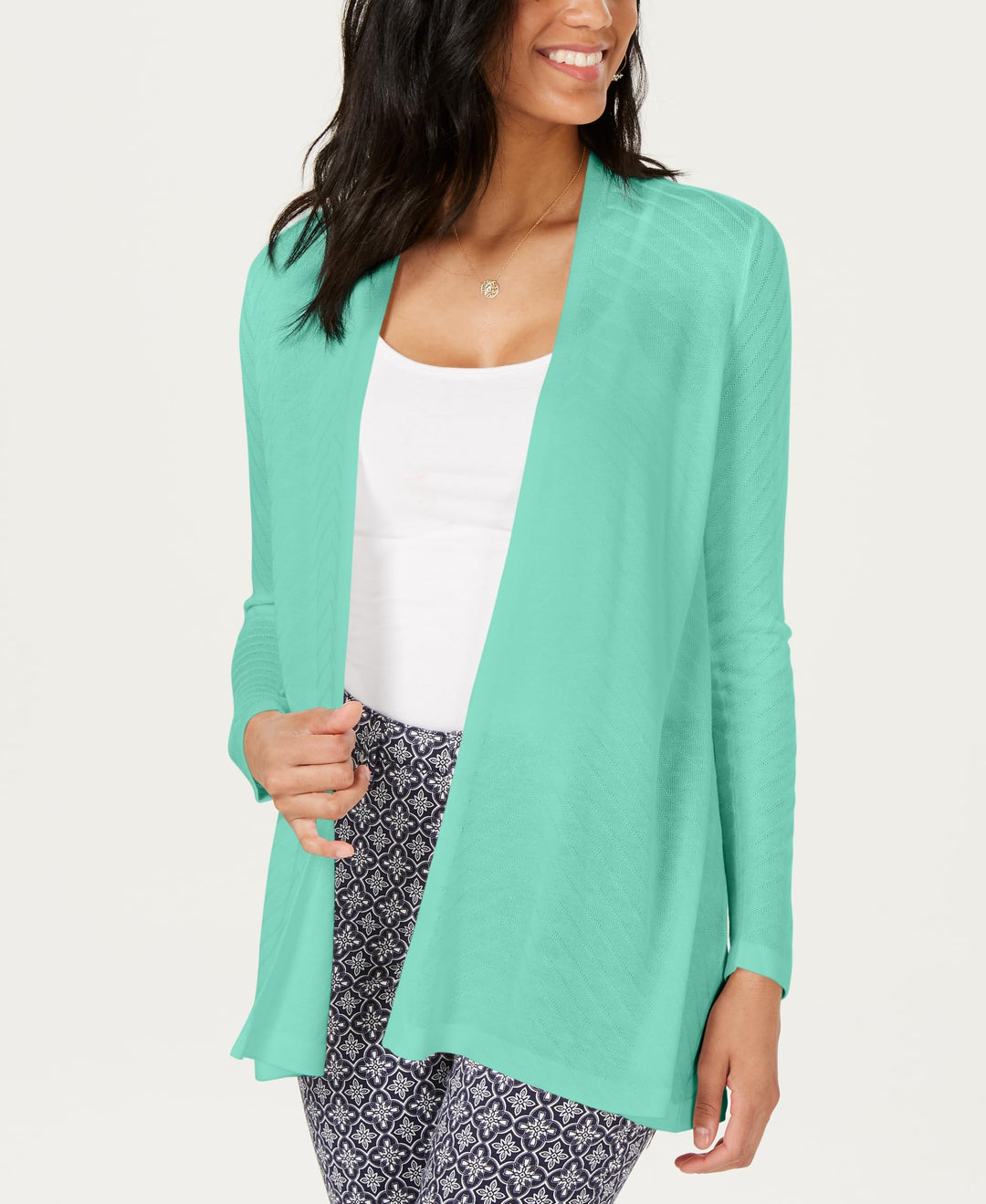 Charter Club Geo Stitch Open Front Cardigan