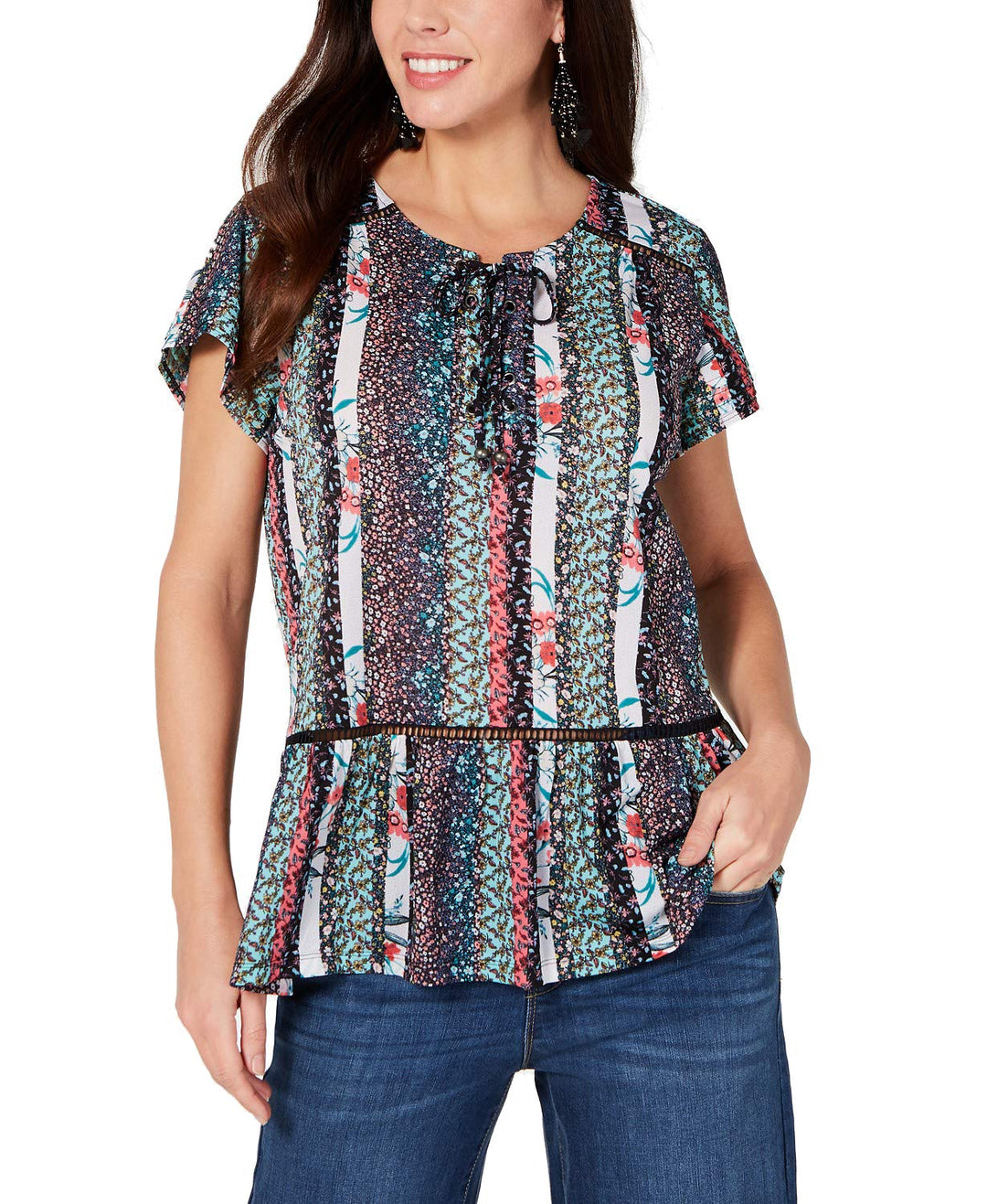 Printed Ruffled Peasant Top