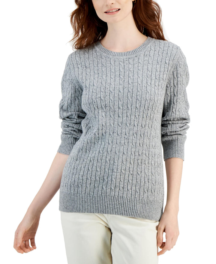 Karen Scott Womens Marl Crewneck Cable Sweater