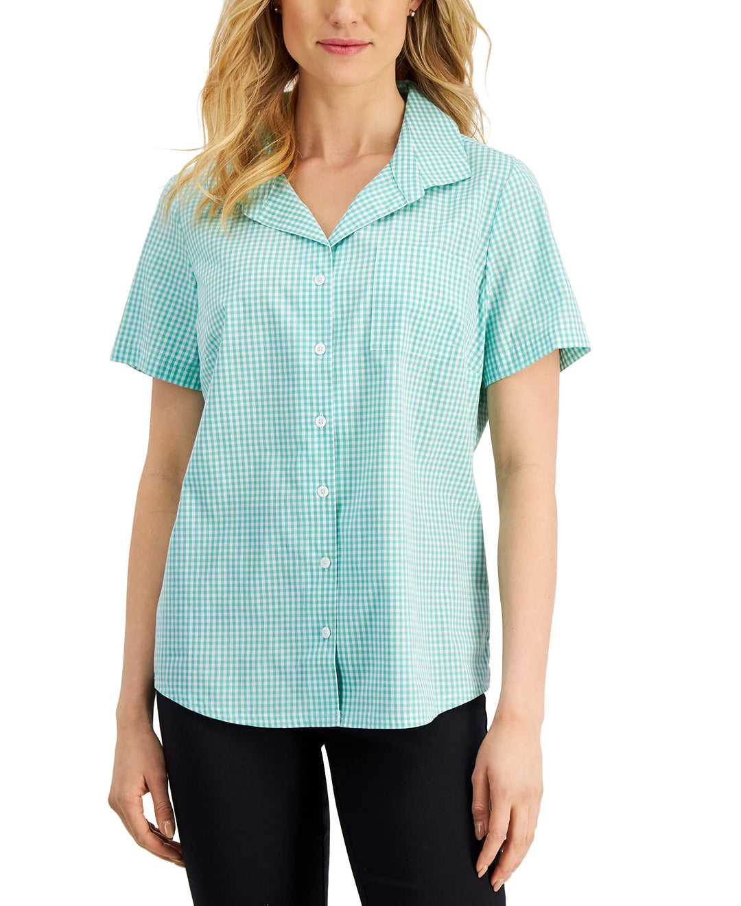 Karen Scott Petite Gingham Woven Shirt