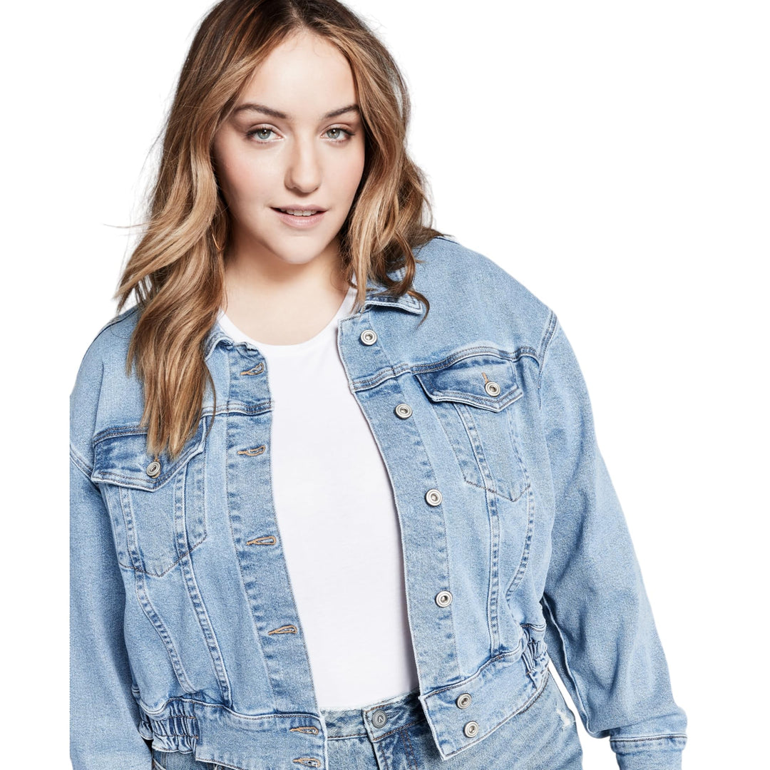 Now This Trendy Plus Size Ruched Back Jean Jacket