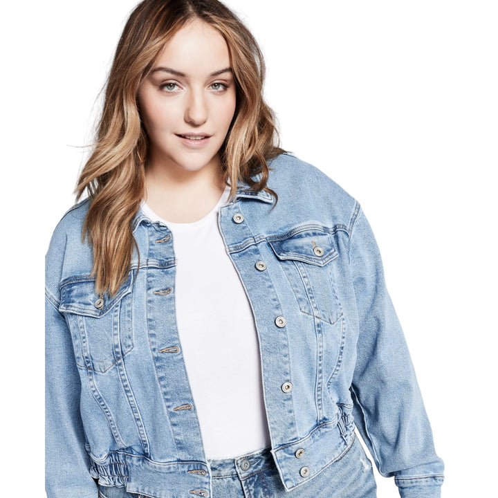 Now This Trendy Plus Size Ruched Back Jean Jacket