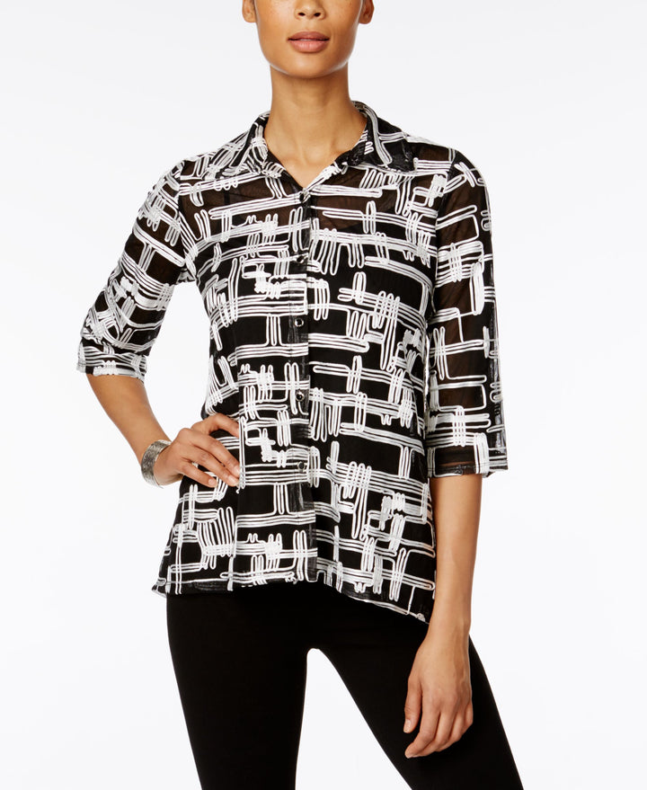 JM Collection Petite Textured Mesh Shirt