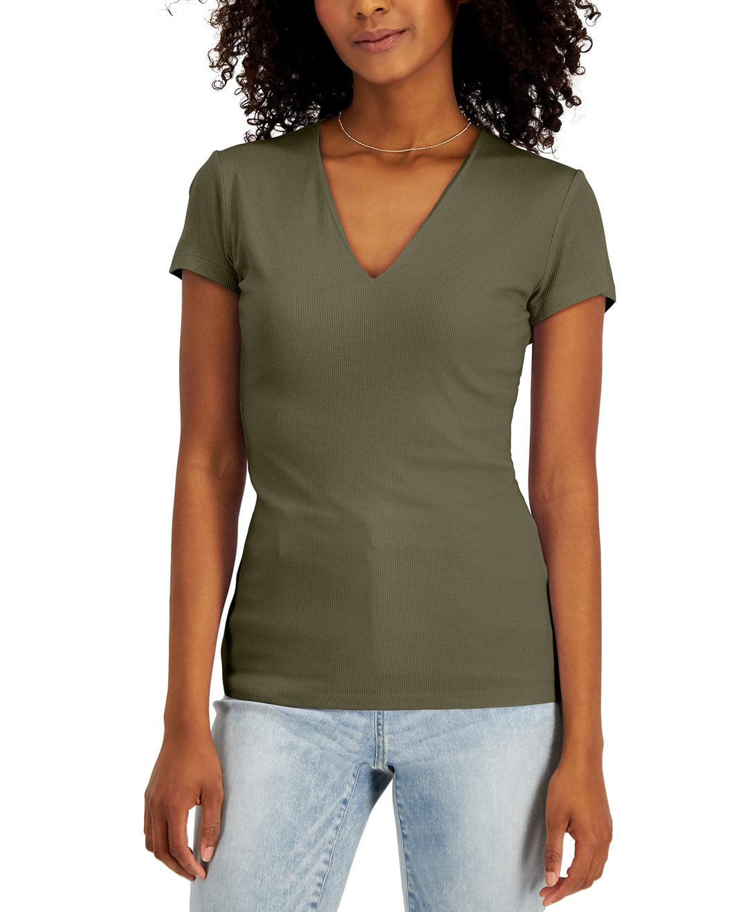 International Concepts Womens Ribbed V Neck Top