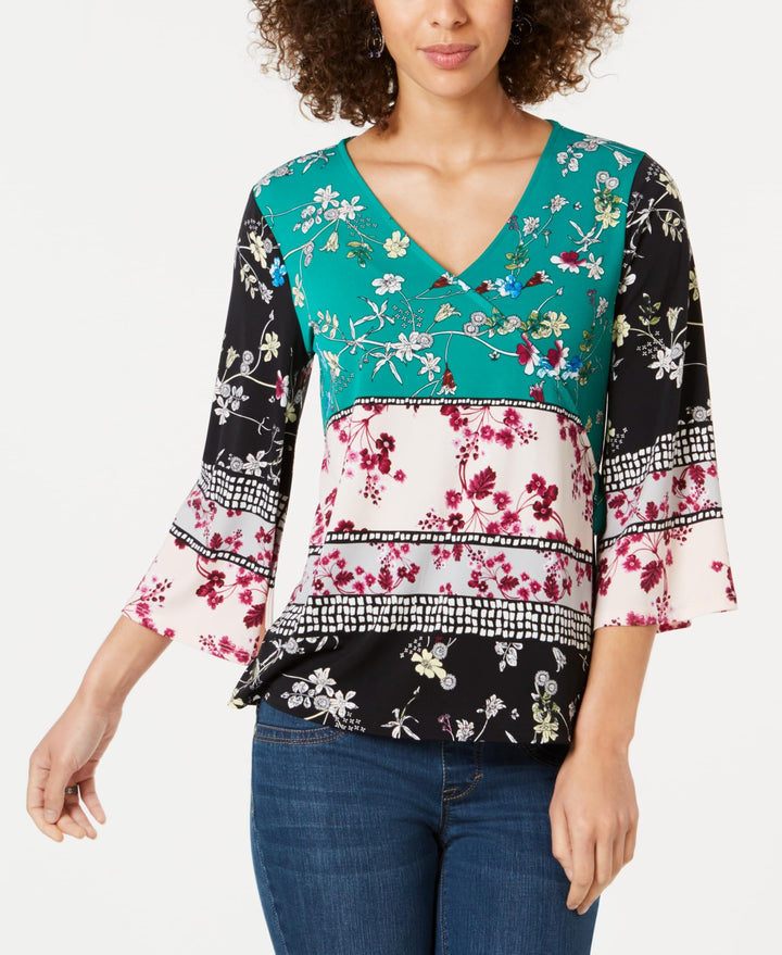 Colorblocked Bell-Sleeve Top