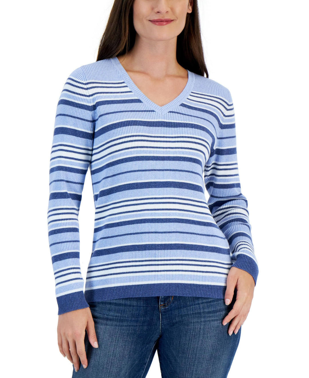 Karen Scott Womens Cotton Striped Iysha Sweater