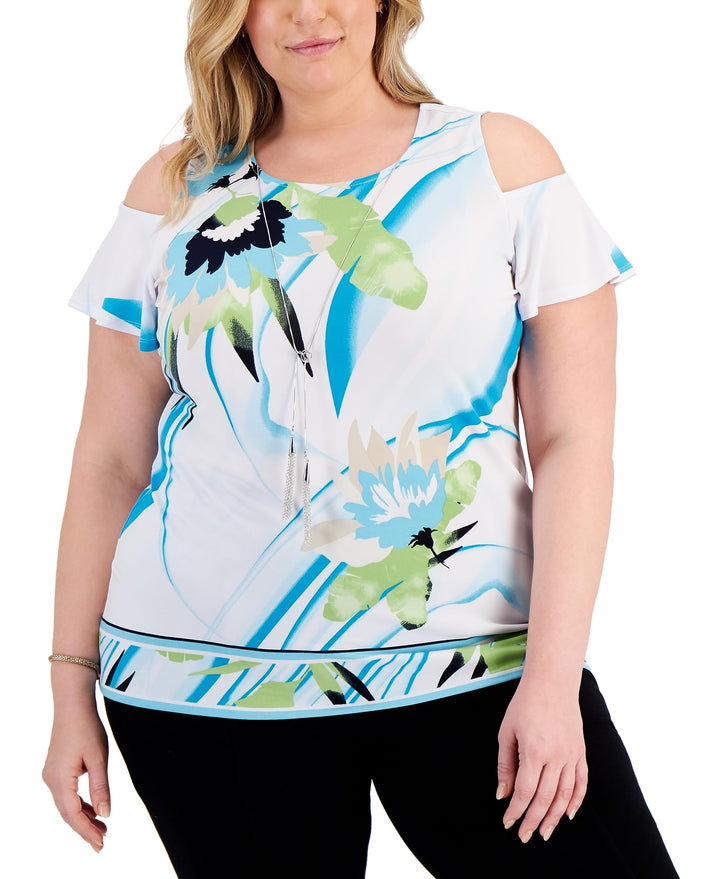 JM Collection Plus Size Floral Cold-Shoulder Top