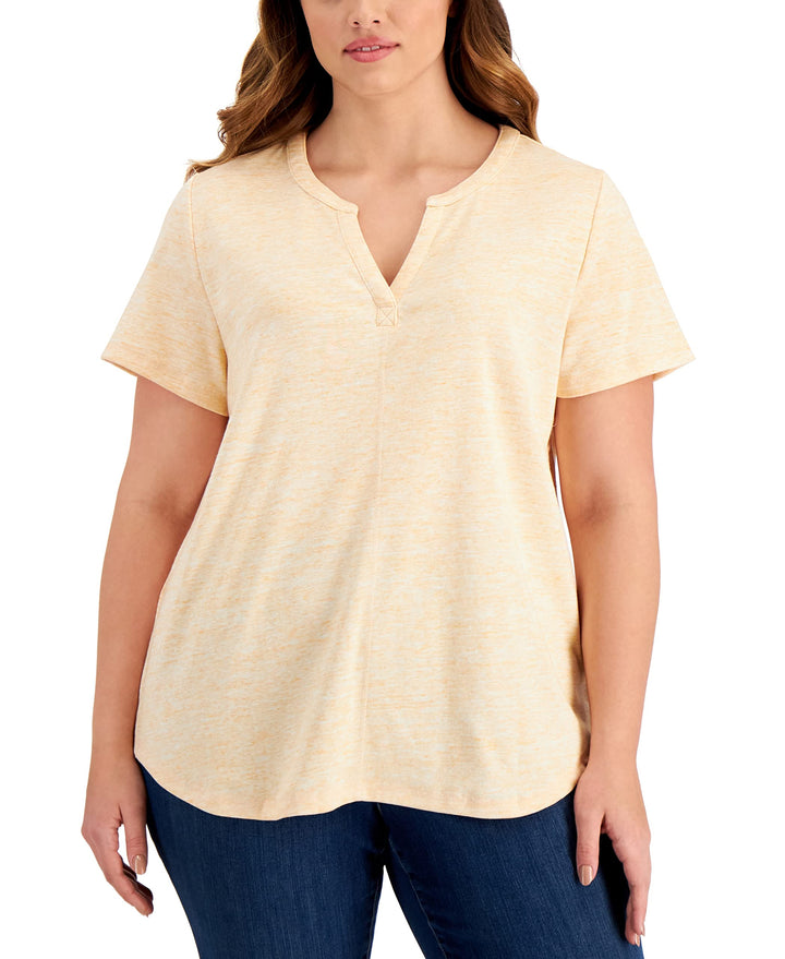 Karen Scott Plus Size Space Dyed Split Neck Top