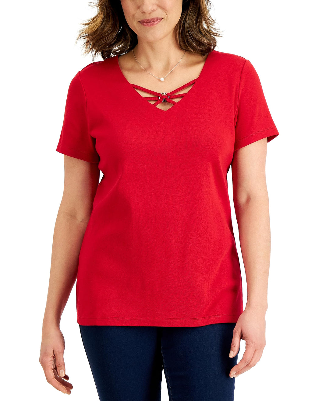 Karen Scott Womens Cotton Crisscross V Neck Top
