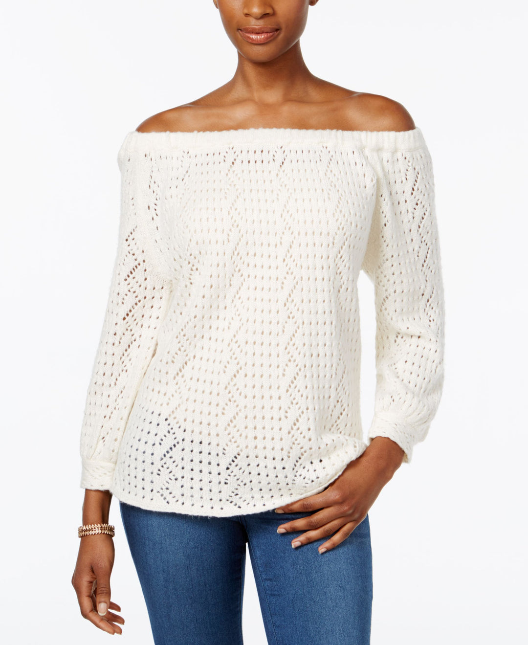Style & Co Off The Shoulder Open Knit Sweater
