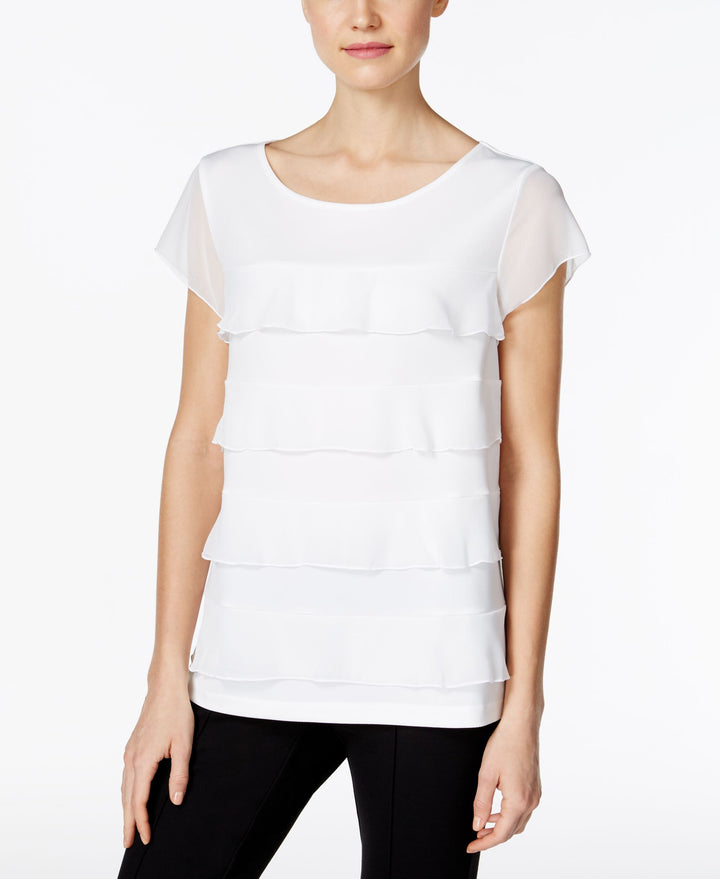 Charter Club Petite Tiered Sheer Sleeve Top