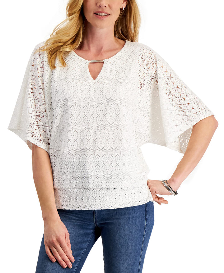 JM Collection Eyelet Poncho Top