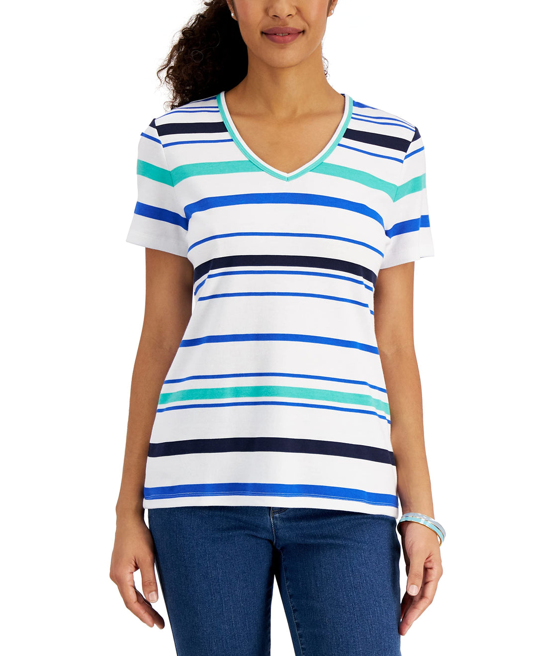 Karen Scott Naomi Striped V Neck Top