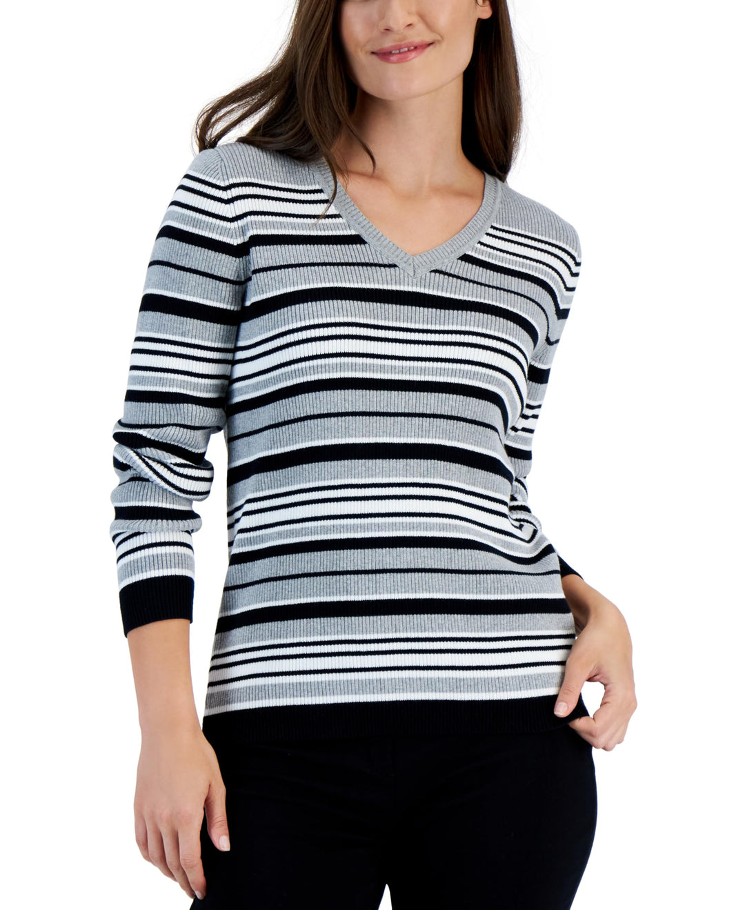 Karen Scott Womens Cotton Striped Iysha Sweater