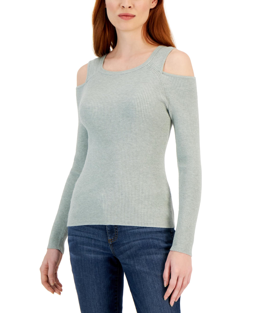 Women's Ribbed Cold-Shoulder Sweater