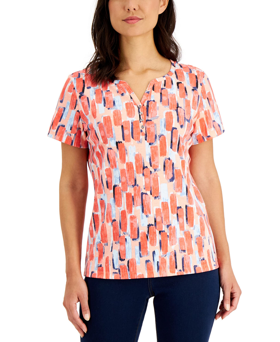 Karen Scott Printed Short Sleeve Henley