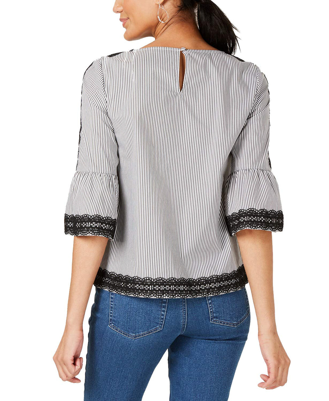 Petite Woven Trim Bell-Sleeve Blouse