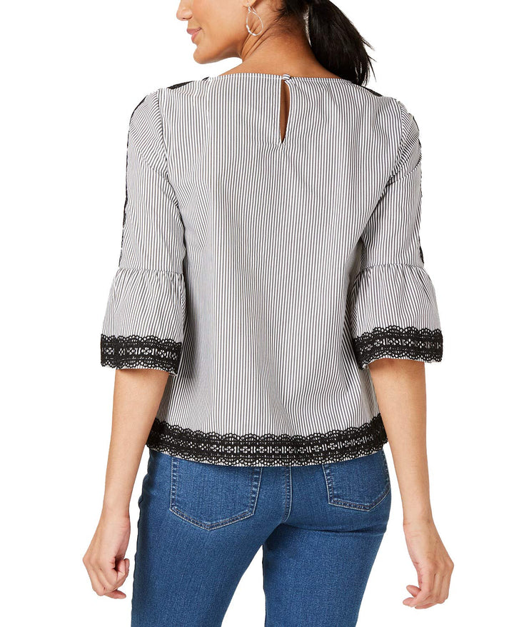 Petite Woven Trim Bell-Sleeve Blouse