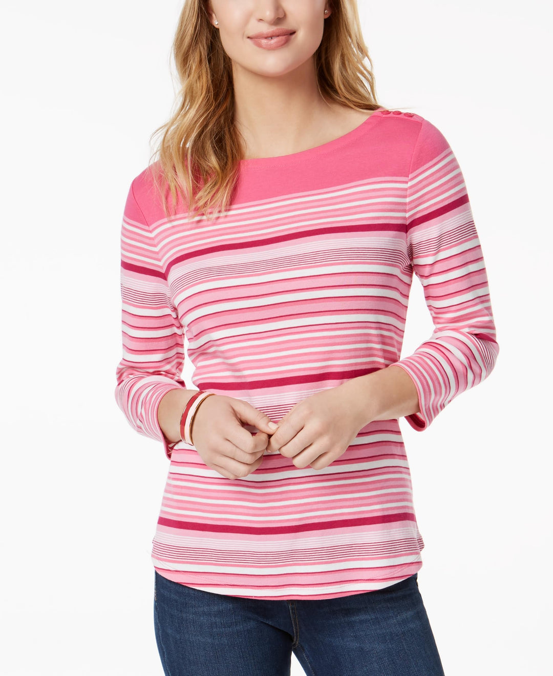Button-Shoulder Print Top