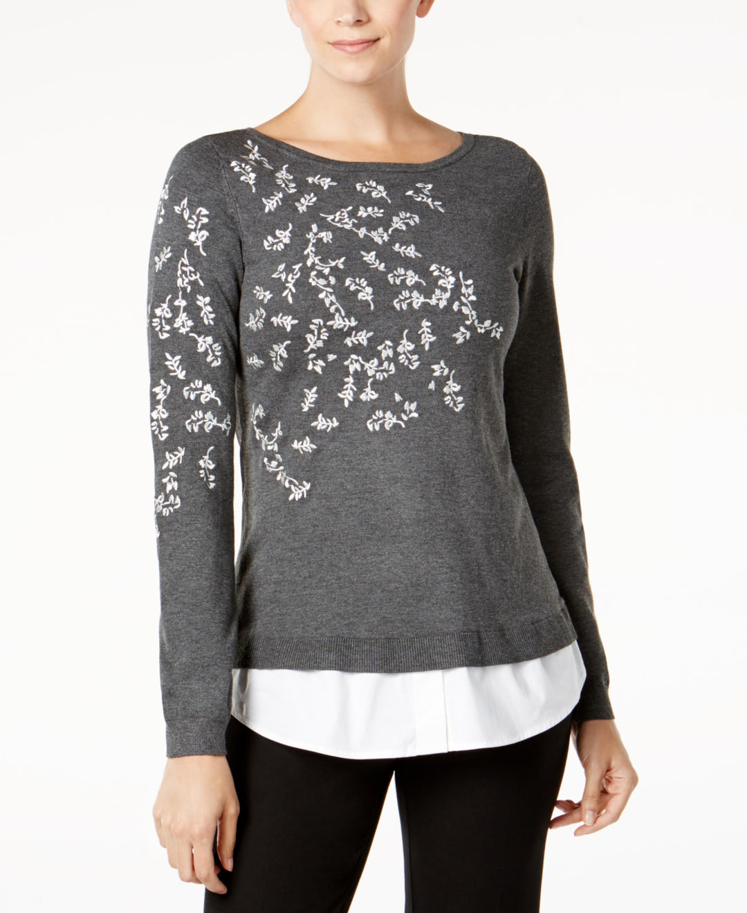 Charter Club Layered Look Embroidered Sweater
