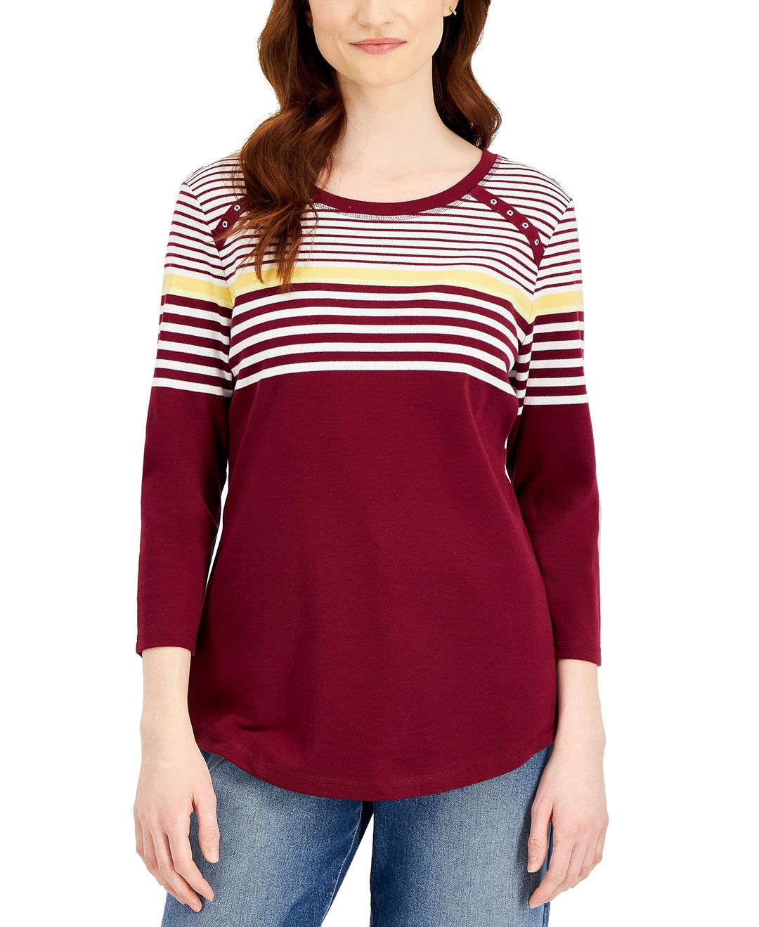 Karen Scott Womens Lady Stripe T-Shirt
