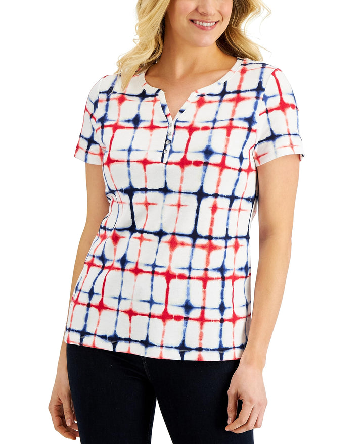 Karen Scott Womens Firecracker Printed Henley Top