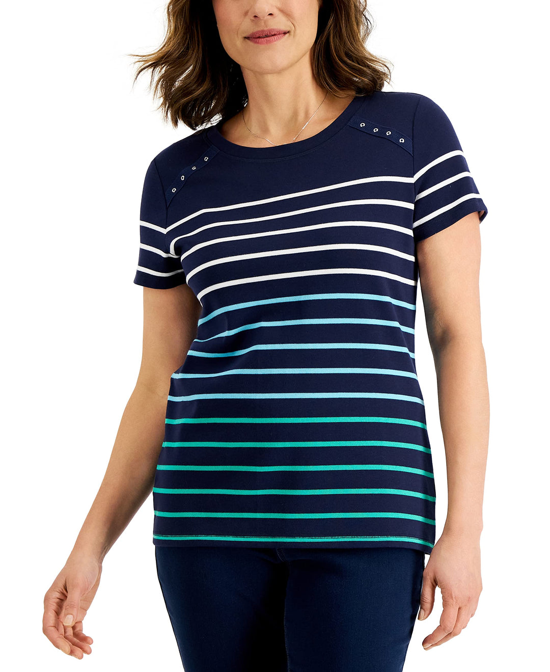 Karen Scott Womens Americana Rivet T-Shirt