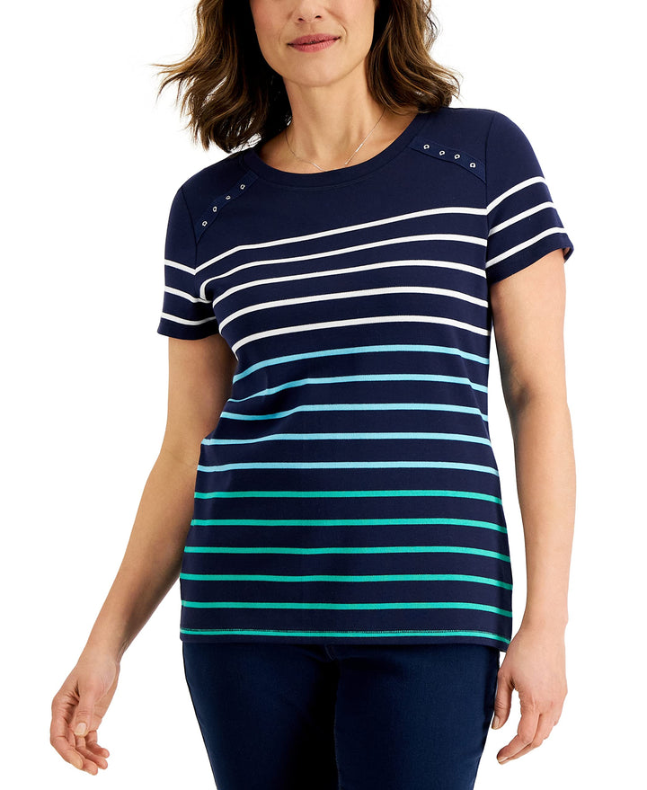 Karen Scott Womens Americana Rivet T-Shirt