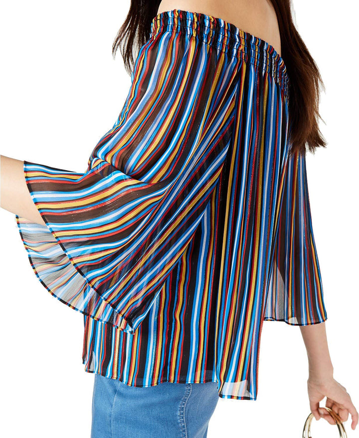 INC Printed Pleated Off-The-Shoulder Top