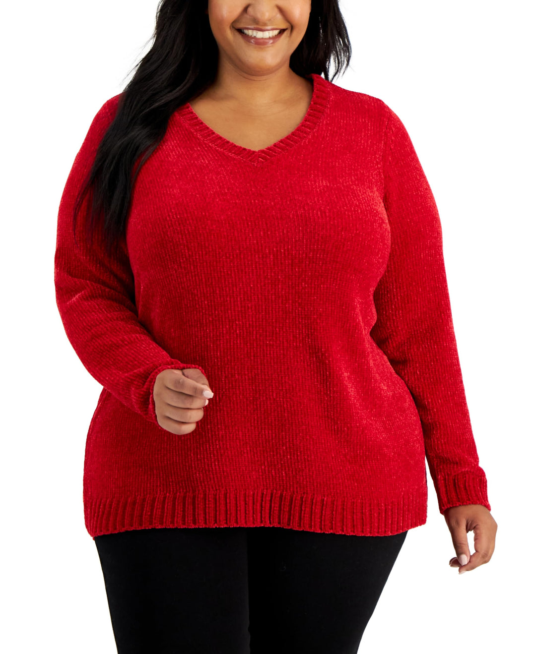 Karen Scott Plus Size Chenille V Neck Sweater