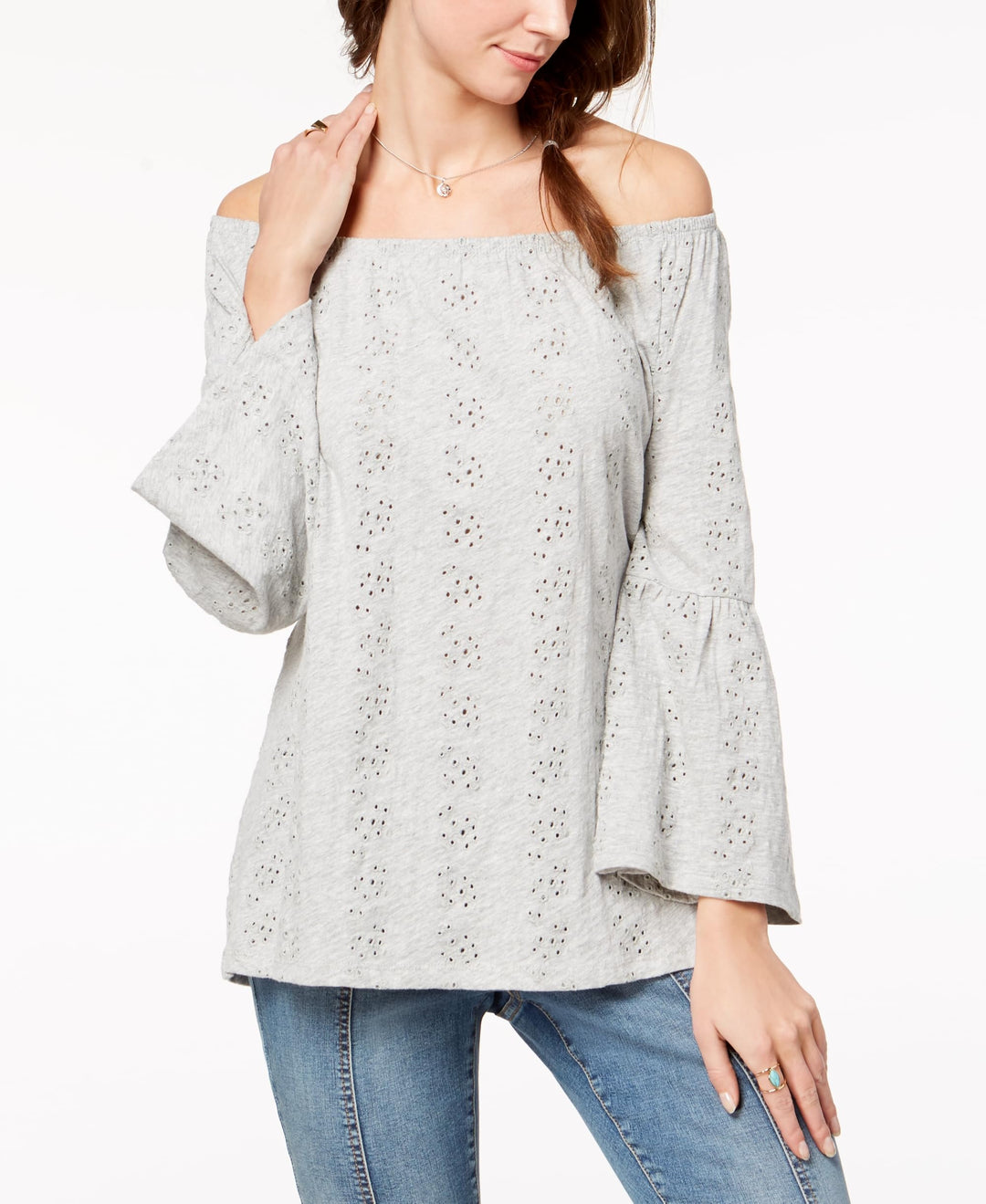 Style & Co Petite Off The Shoulder Cotton Eyelet Top