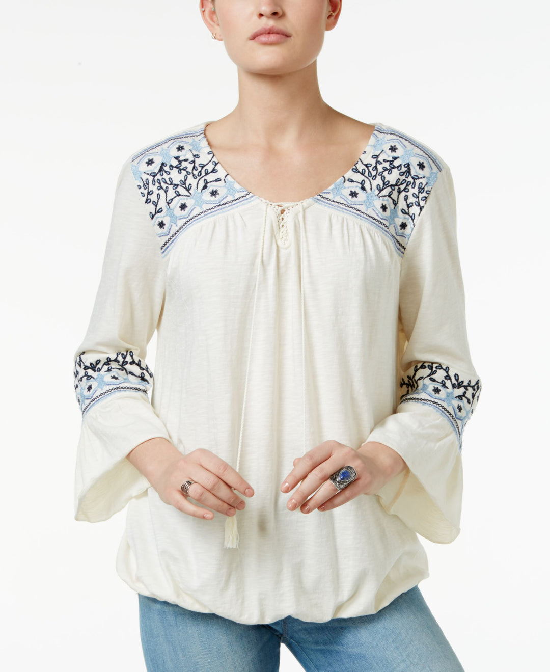 Style & Co Petite Embroidered Peasant Top