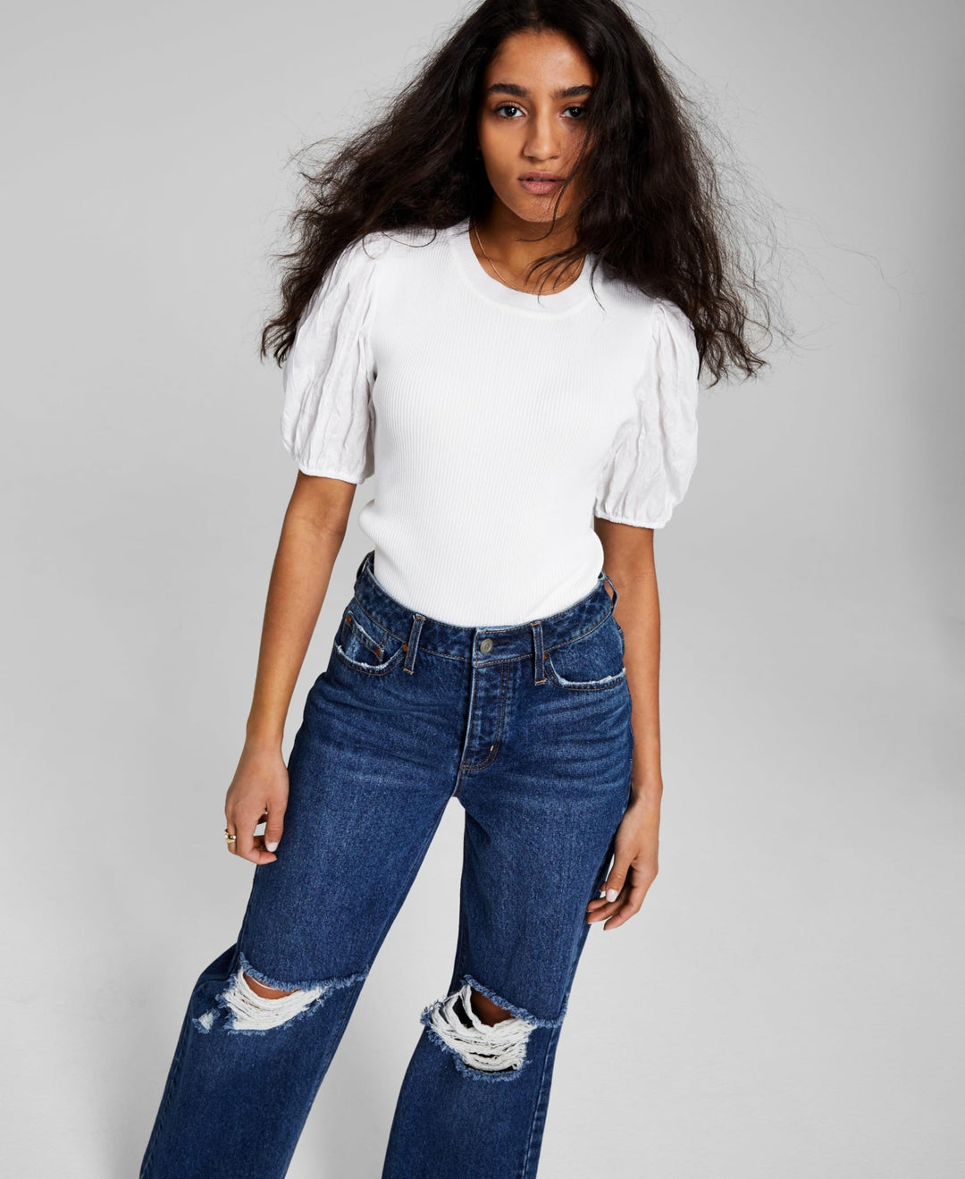 Now This Womens Puff Sleeve Knit Top